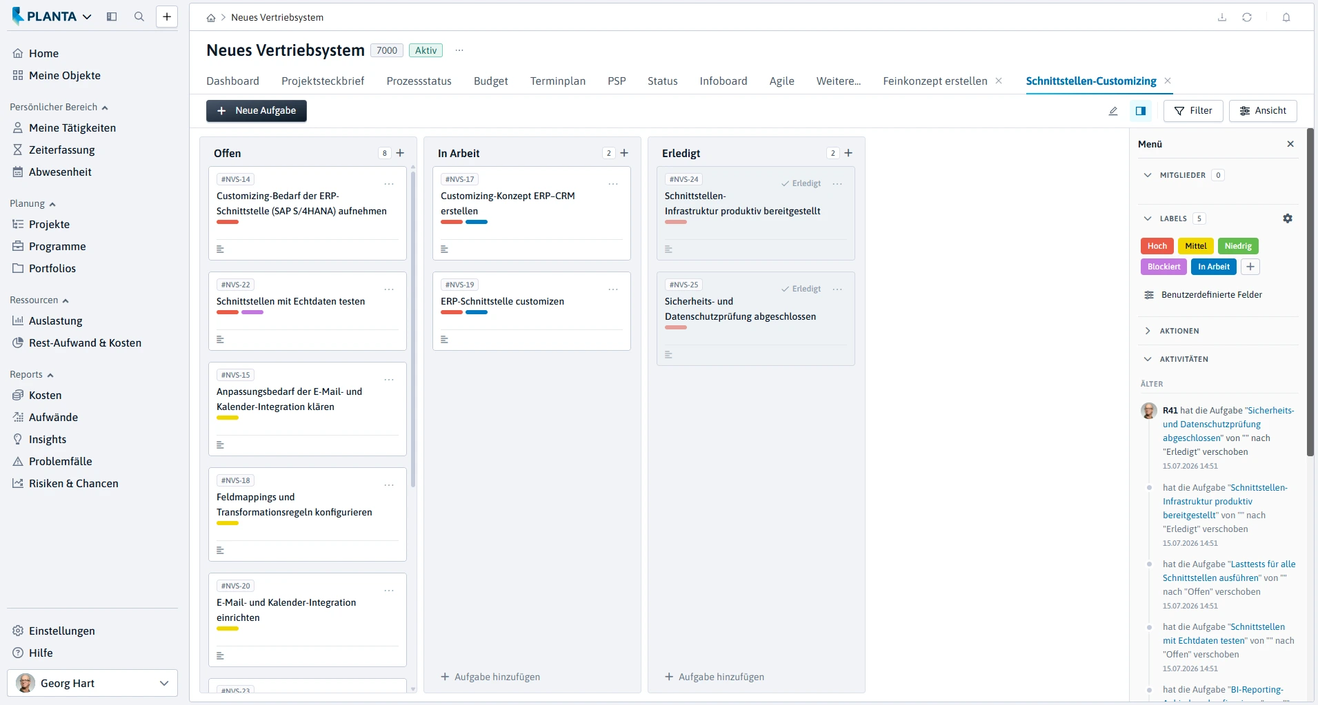 Agile Aufgabenverwaltung in PLANTA Project mit Kanban-Board