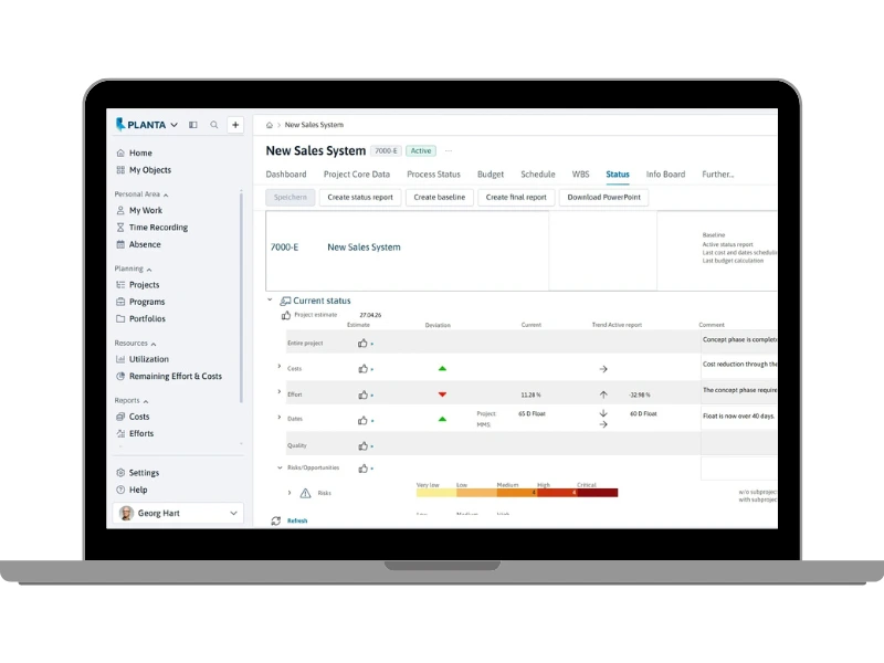 Overview of project status and progress monitoring in PLANTA project